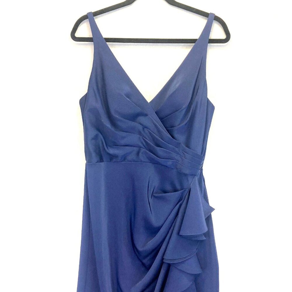 JVN by Jovani Sleeveless Ruffle Gown Dress Size 12 Navy Blue Prom Formal Wedding - Picture 4 of 13